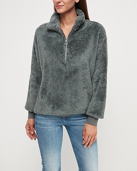 cozy fleece quarter zip sweatshirt | Express