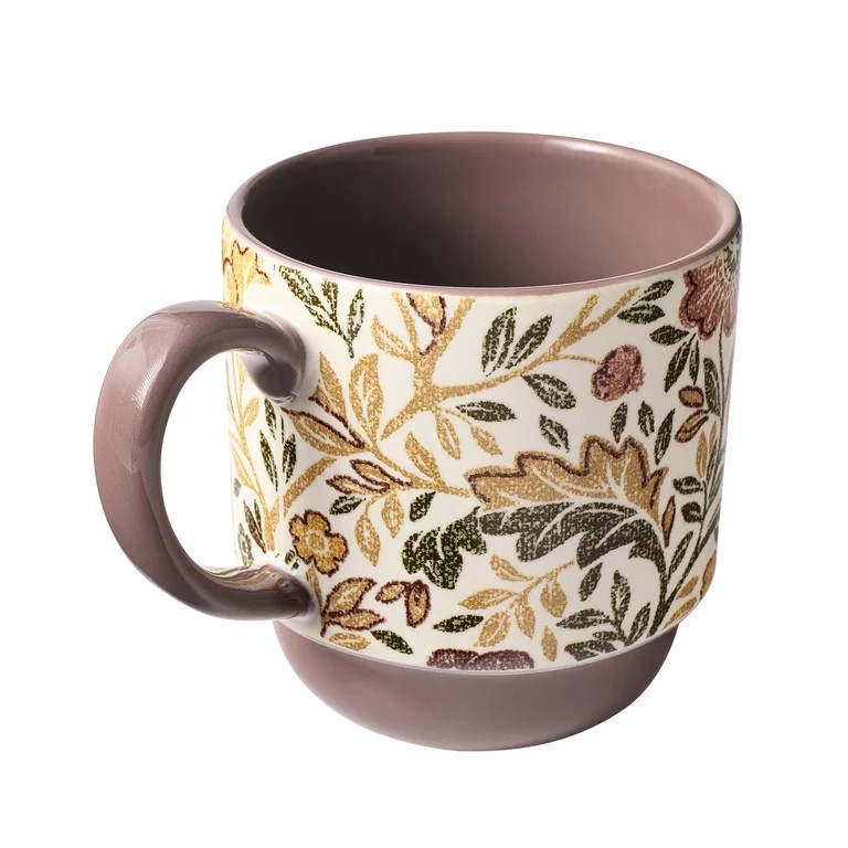 Better Homes & Gardens Edith Vine Floral Stoneware Mug Set with Rack, 5-Piece | Walmart (US)