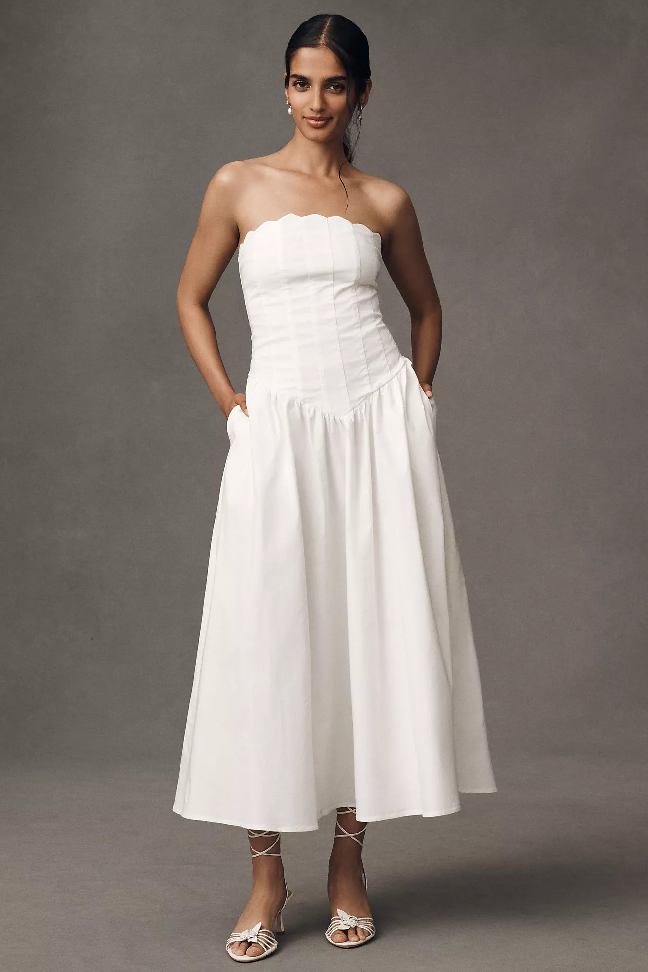 BHLDN Strapless Basque-Waist Midi Dress | Anthropologie (US)