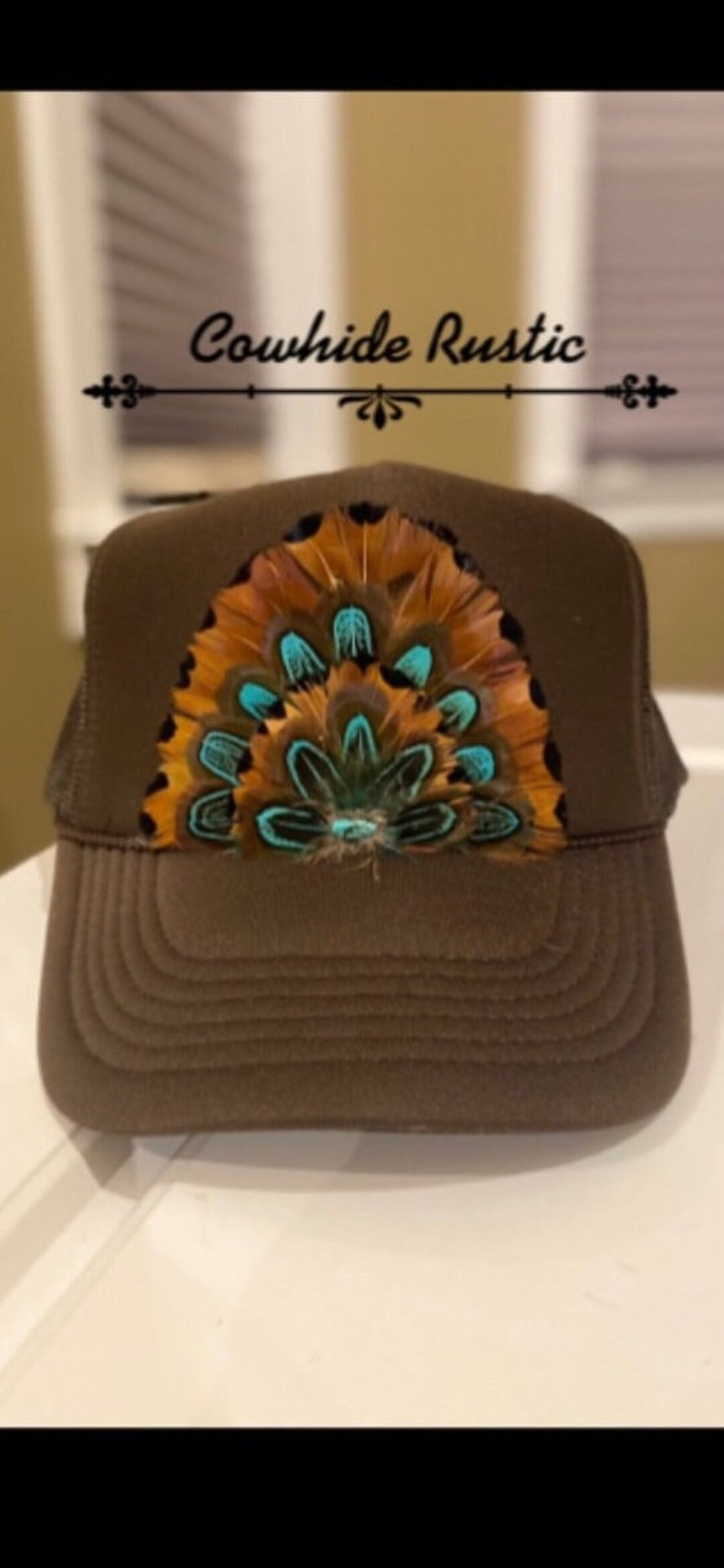 Feather Trucker Hat in Brown - Etsy | Etsy (US)