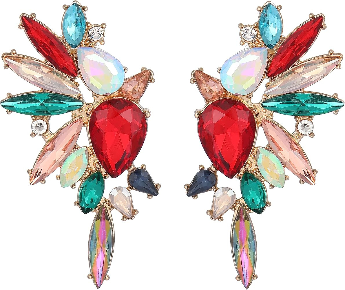 Vintage Rhinestone Statement Earrings for Women Fashion Bling Colorful Crystal Cluster Drop Dangl... | Amazon (US)