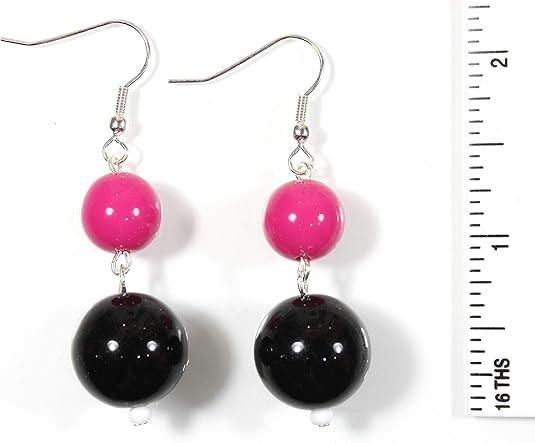 "Pink and Black Classic", Hot Pink Chunky Bead Earrings, Dangle 2.0 Inches | Amazon (US)