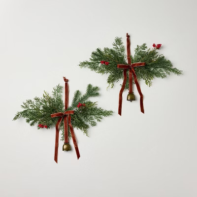 2pk 13" Cypress and Red Berry with Red Ribbon Mini Artificial Swag - Hearth & Hand™ with Magnol... | Target
