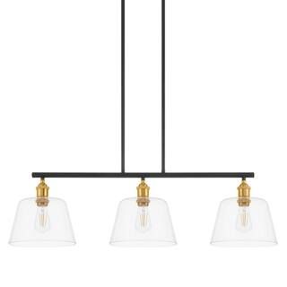 Home Decorators Collection Sherman 3-Light Black Linear Island Pendant with Aged Brass Accents HD... | The Home Depot