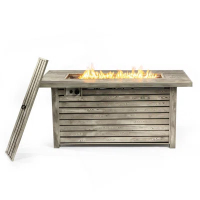 54" Propane Gas Fire Pit Table, 50000 BTU Rectangular Steel Fire Pit With Imitation Wood Grain Finish For Outside Patio Deck Garden Courtyard-Light Be | Wayfair North America