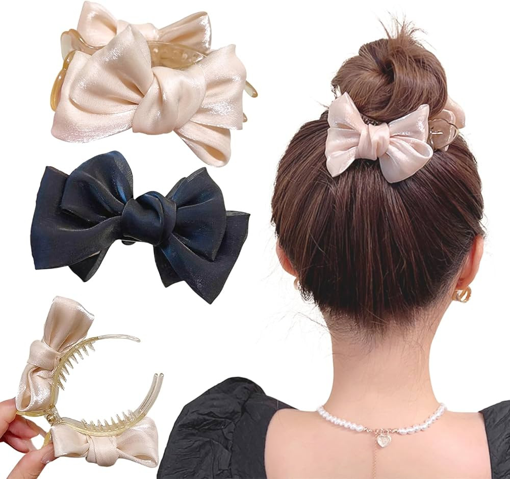 Cute Satin Bow Hair Claw Clips for Women Thin Thick Hair Large Nonslip Ponytail Holder Hair Claw ... | Amazon (US)