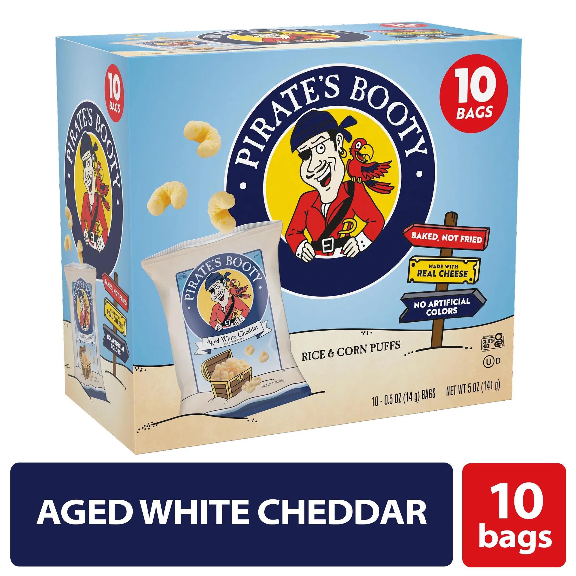 Pirate's Booty Gluten-Free Aged White Cheddar Cheese Puffed Kid Snacks Multipack, 0.5 oz (10 coun... | Walmart (US)