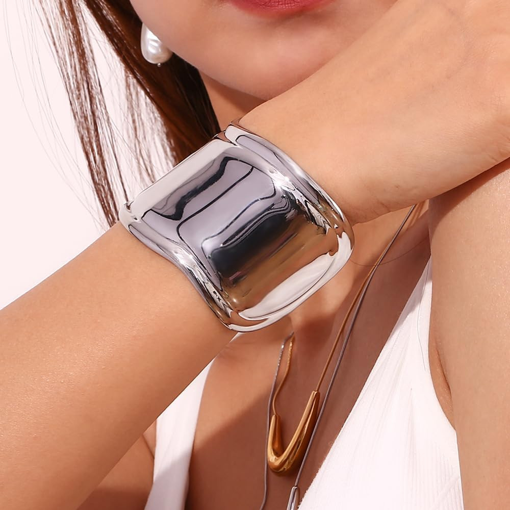 Roe Dolph Silver Cuff Bangle Bracelets for Women Chunky Silver Bracelets Minimalist Open Wide Cuf... | Amazon (US)