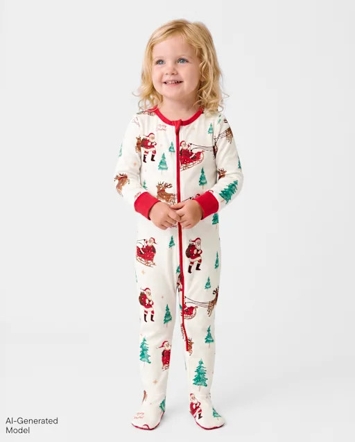 Baby Matching Family Santa Sleigh Snug Fit Cotton Footed One Piece Pajamas - White | The Children's Place
