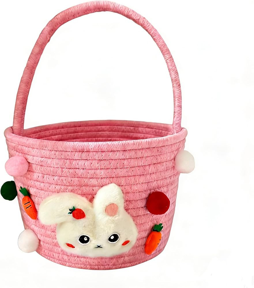 Empty Easter Basket with Handle & Cute Characters - Bunny Themed Gift Basket Ideal for Egg Hunts ... | Amazon (US)