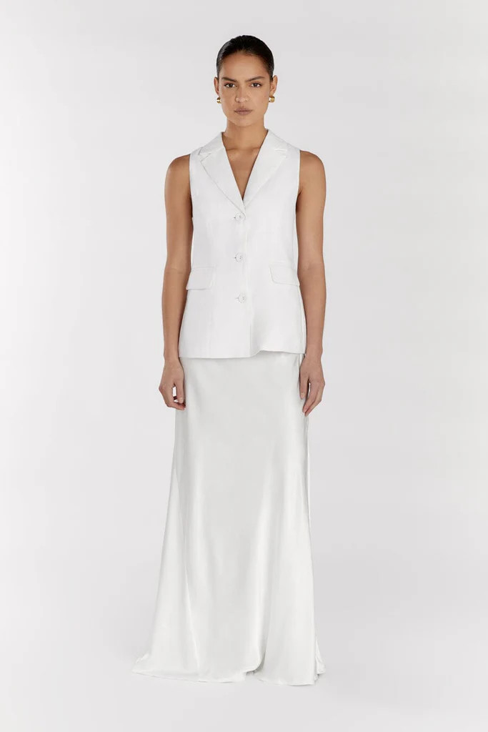 KRISTIN WHITE LINEN LONGLINE VEST | DISSH