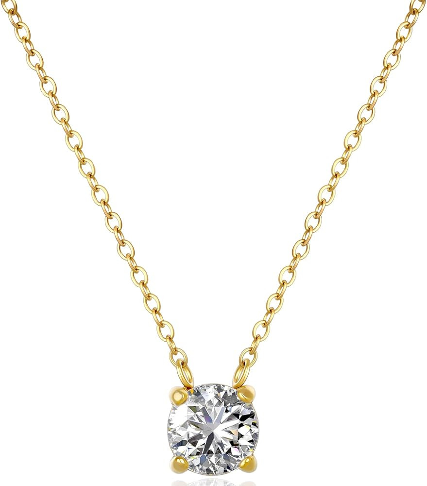 18K Gold Plated Pendant Necklace 5A Cubic Zirconia Solitaire Anniversary Birthday Mother’s Day ... | Amazon (US)