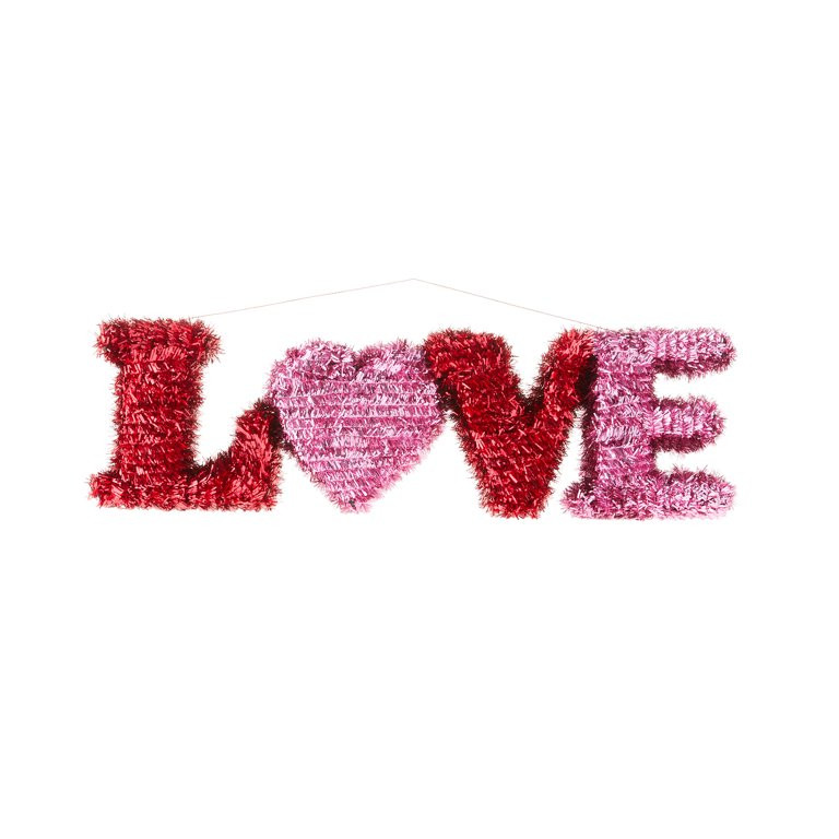 Valentine's Day Pink and Red Love Tinsel Tabletop Decoration, 16 in, by Way To Celebrate | Walmart (US)