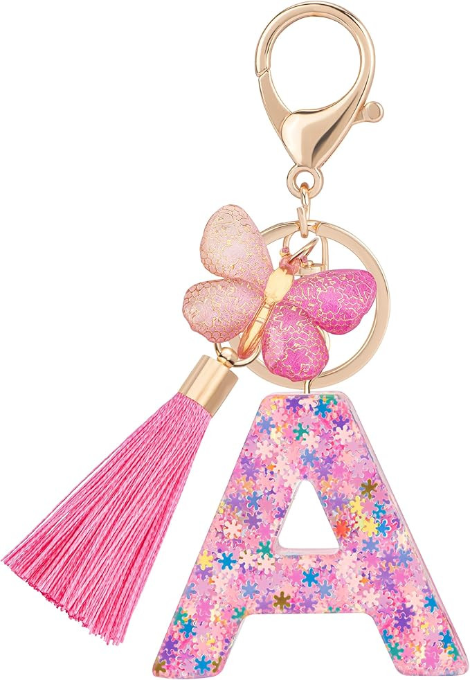 Suweibuke Cute Pink Key Chains for Women Girls, Initial Letter Keychains with Tassel, Charms for ... | Amazon (US)