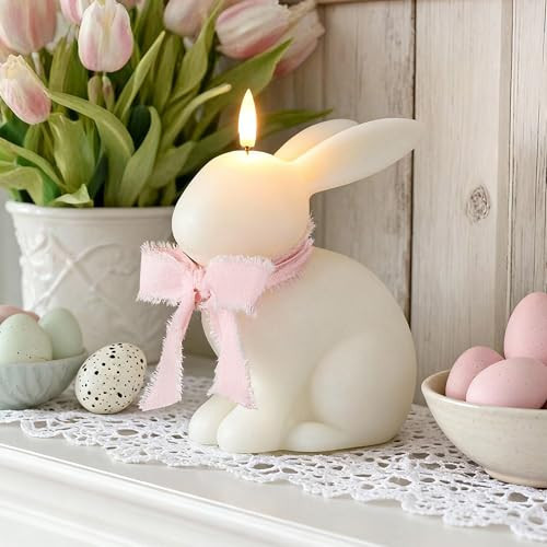 Baquler Easter Bunny Flameless Candle, Easter Real Wax Carved Led, Scented Bunny Shape Flameless Candle Set for Home Living Room Bedroom Party Decoration Centerpiece Table Home Decor (White) | Amazon (US)