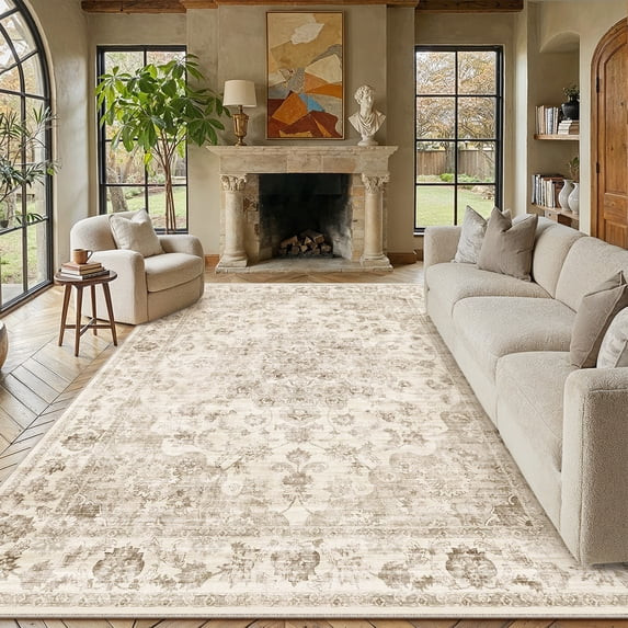 BERTHMEER 5'x7' Area Rugs for Living Room Vintage Beige Rugs for Bedroom Kitchen Non Slip Washabl... | Walmart (US)