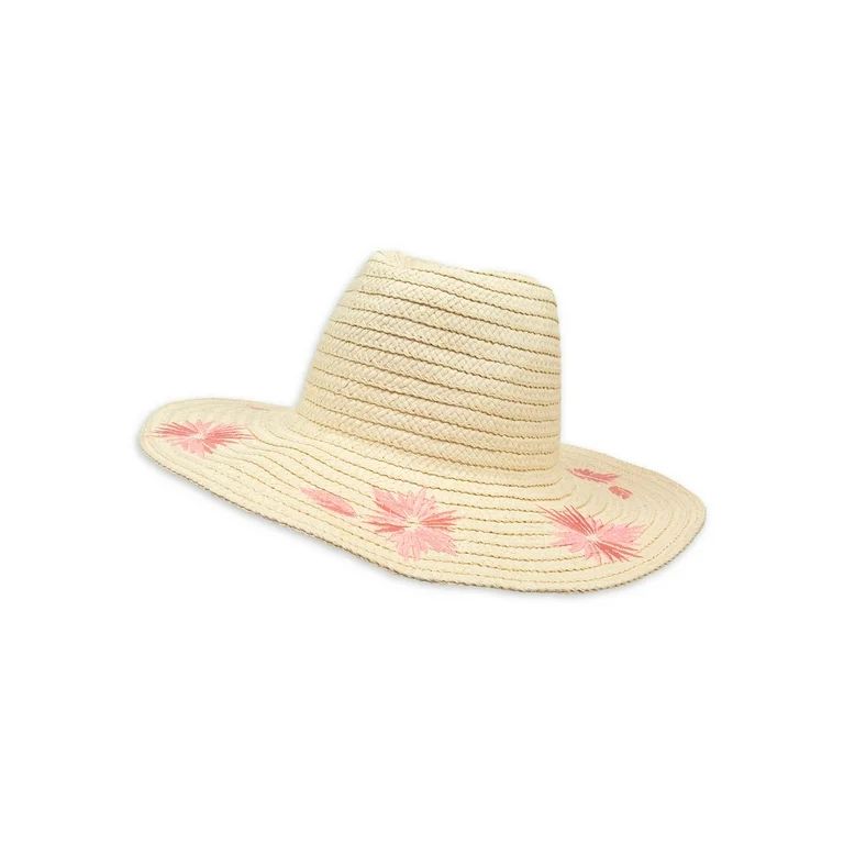 TIme and Tru Women's Embroidered Straw Hat, Brown | Walmart (US)