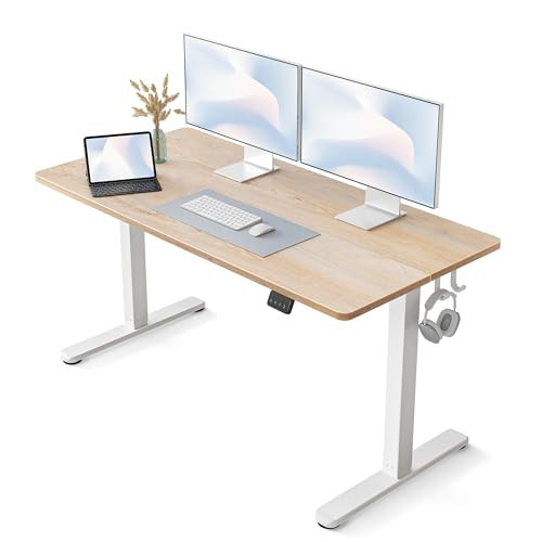 FEZIBO Electric Standing Desk Adjustable Height, 55 x 24 Inch Sit and Stand Desk, Home Office Desk, Ergonomic Workstation Computer Desk, Maple | Amazon (US)