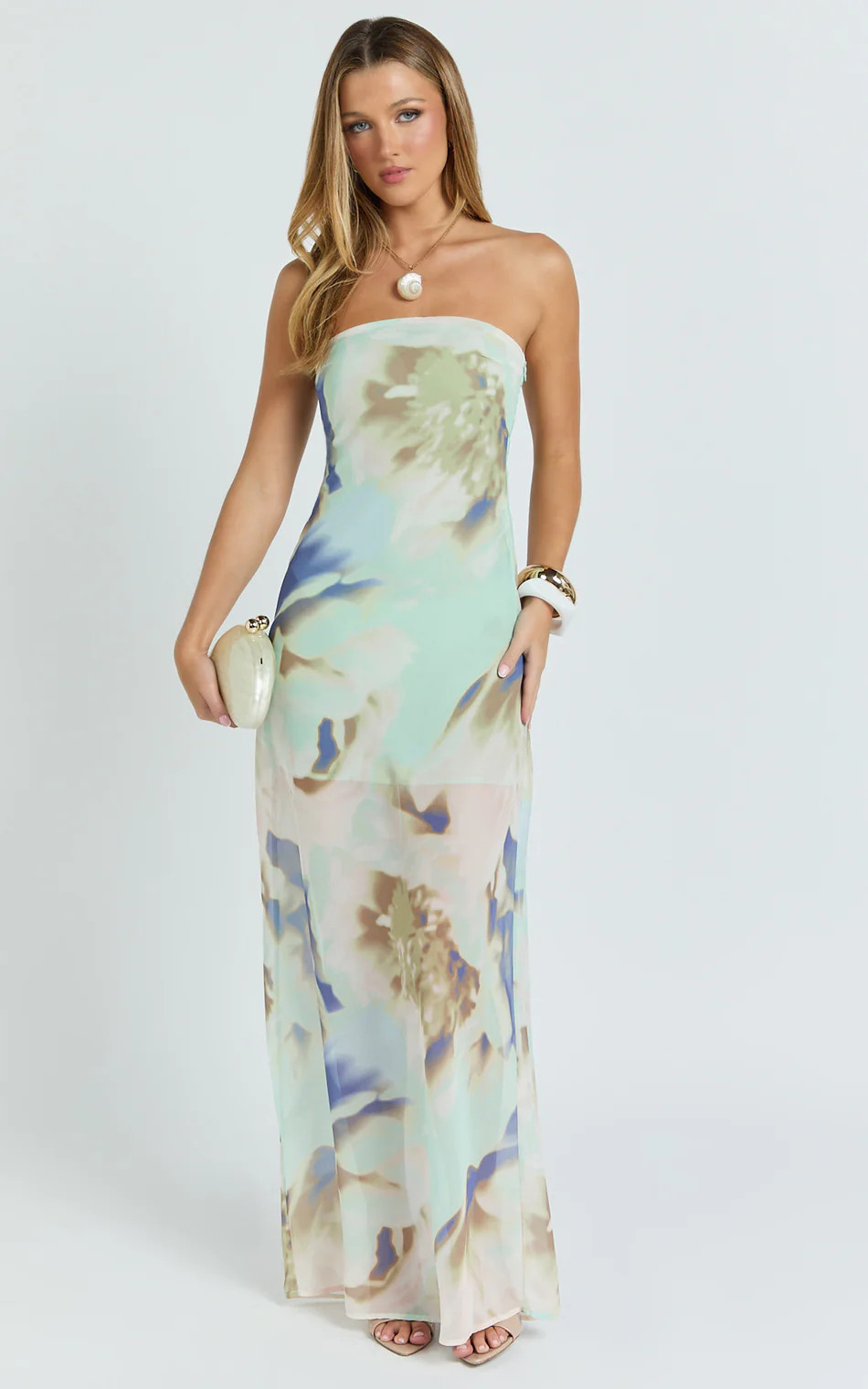 Adiana Maxi Dress - Floral Print Strapless Dress in Aquamarine Floral | Showpo (US, UK & Europe)