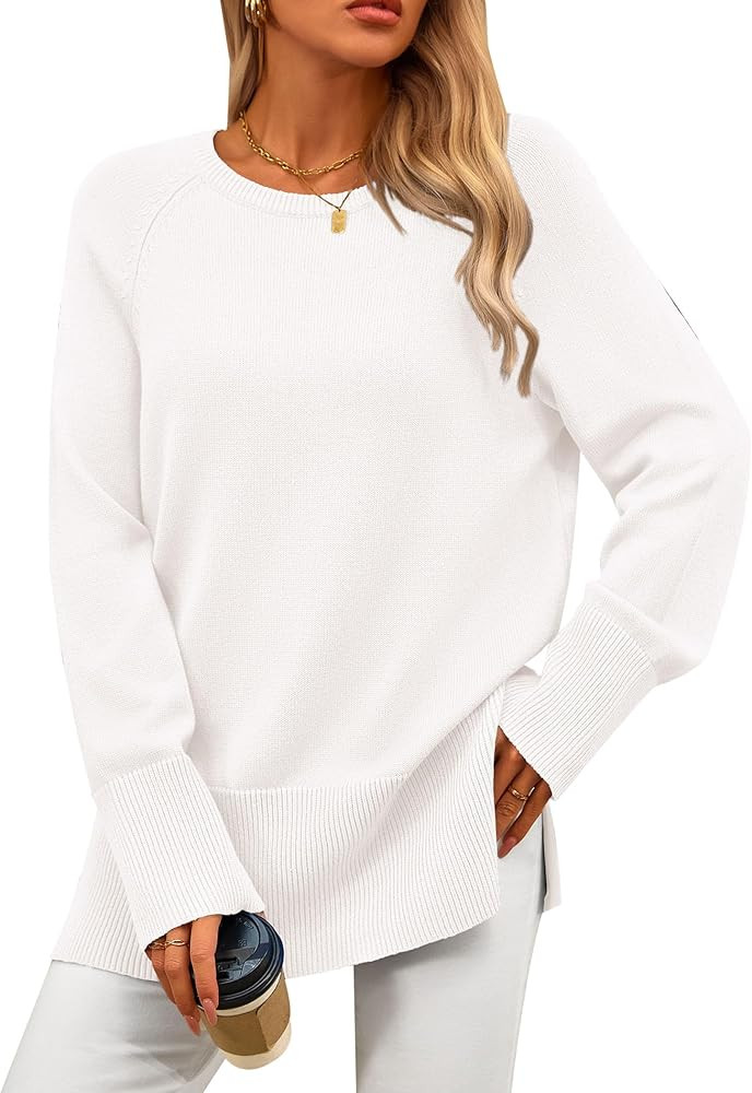 PRETTYGARDEN Women's Fall Knit Sweaters Long Sleeve Pullover Crewneck Split Hem Loose Oversized T... | Amazon (US)