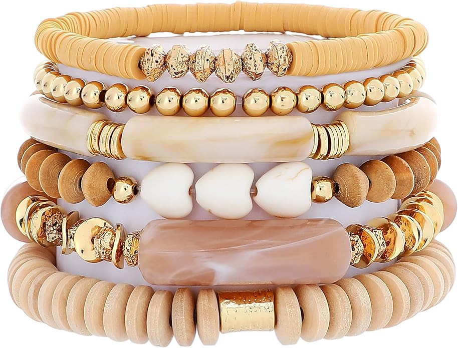 GOOJIDS Simple Beaded Gold Plated Bangles Bracelet Chunky Bamboo Tube Curved Stacking Clear Acryl... | Amazon (US)