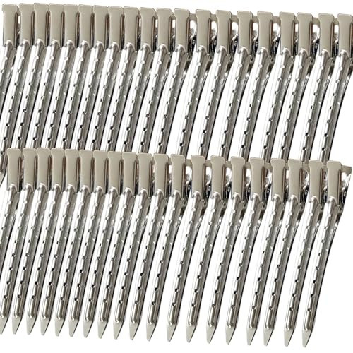 40 PCS 3.5 Inch Duck Billed Clips,Metal Alligator Curl Hair Clips with Holes for Styling, Coloring, Thick Hair Rollers, Salon Use,Alligator Clips for Women for Thick Hair & Thin Hair,Silver | Amazon (US)