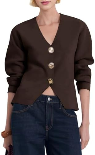 Daacee Cardigan Sweaters for Women V Neck Long Sleeve Gold Button Down Knit Cardigans Tops Outwea... | Amazon (US)