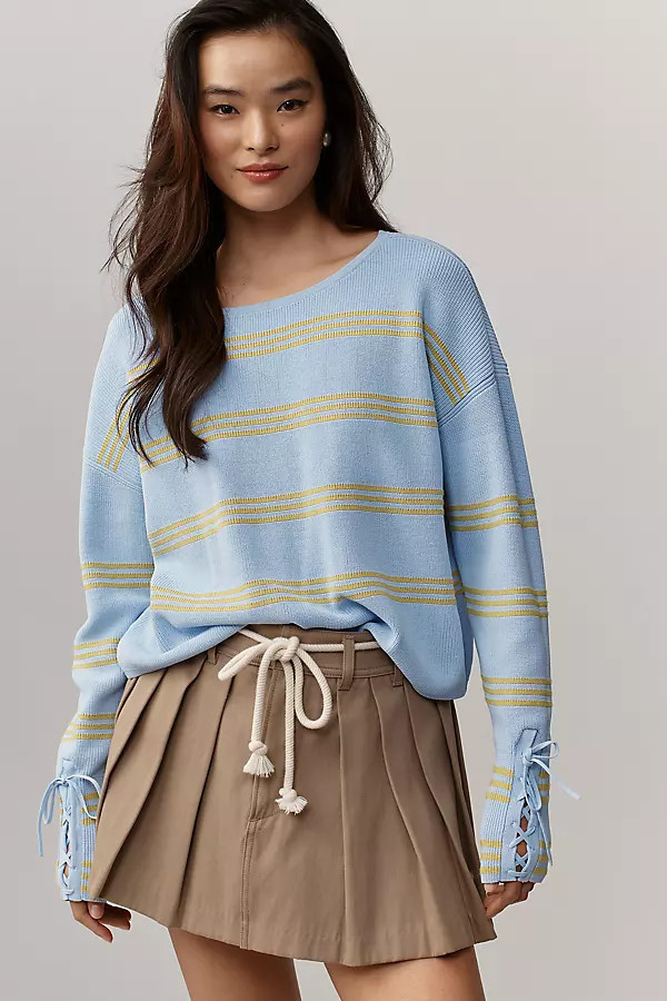 Boat-Neck Lace-Up-Sleeve Sweater | Anthropologie (US)