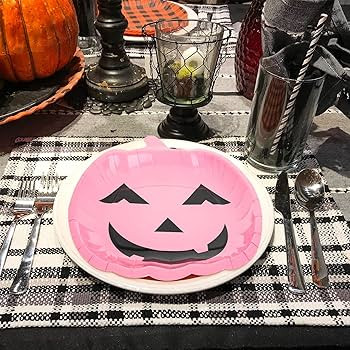Whaline 40Pcs Halloween Paper Plates Pink Pumpkin Shaped Disposable Plates Cute Grimace Pumpkin P... | Amazon (US)