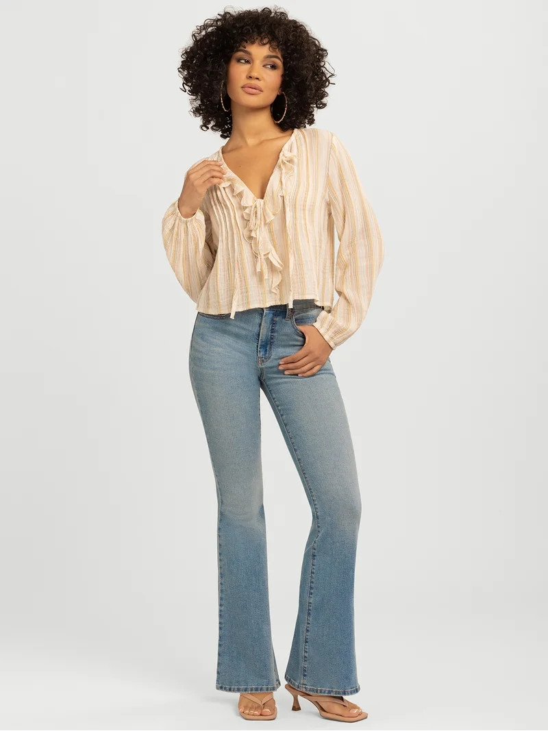Jessica Simpson Women's Hilaria Cotton Ruffle Top with Long Sleeves, Sizes XS-XL | Walmart (US)