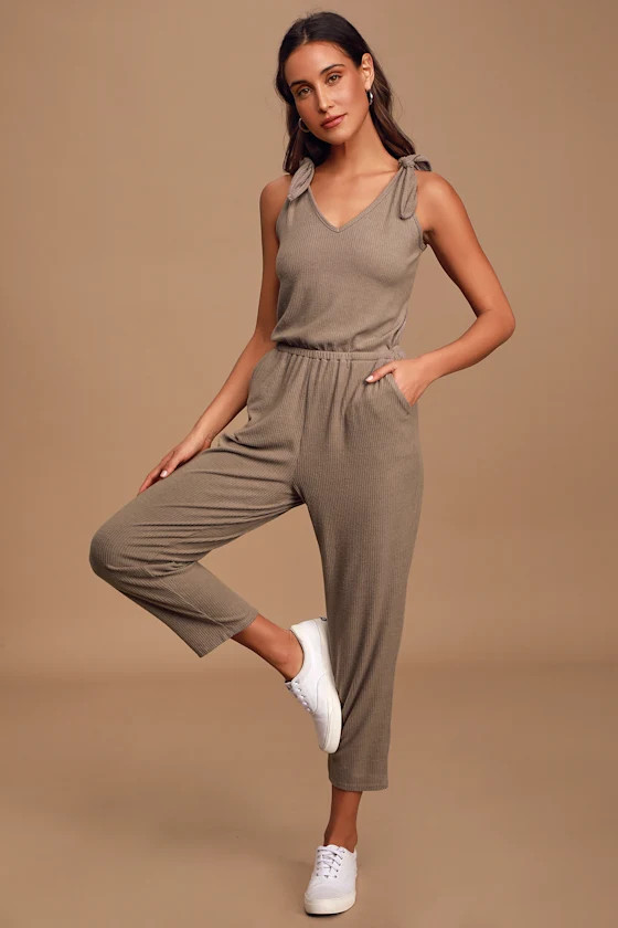 Belmore Taupe Ribbed Sleeveless Jumpsuit | Lulus (US)