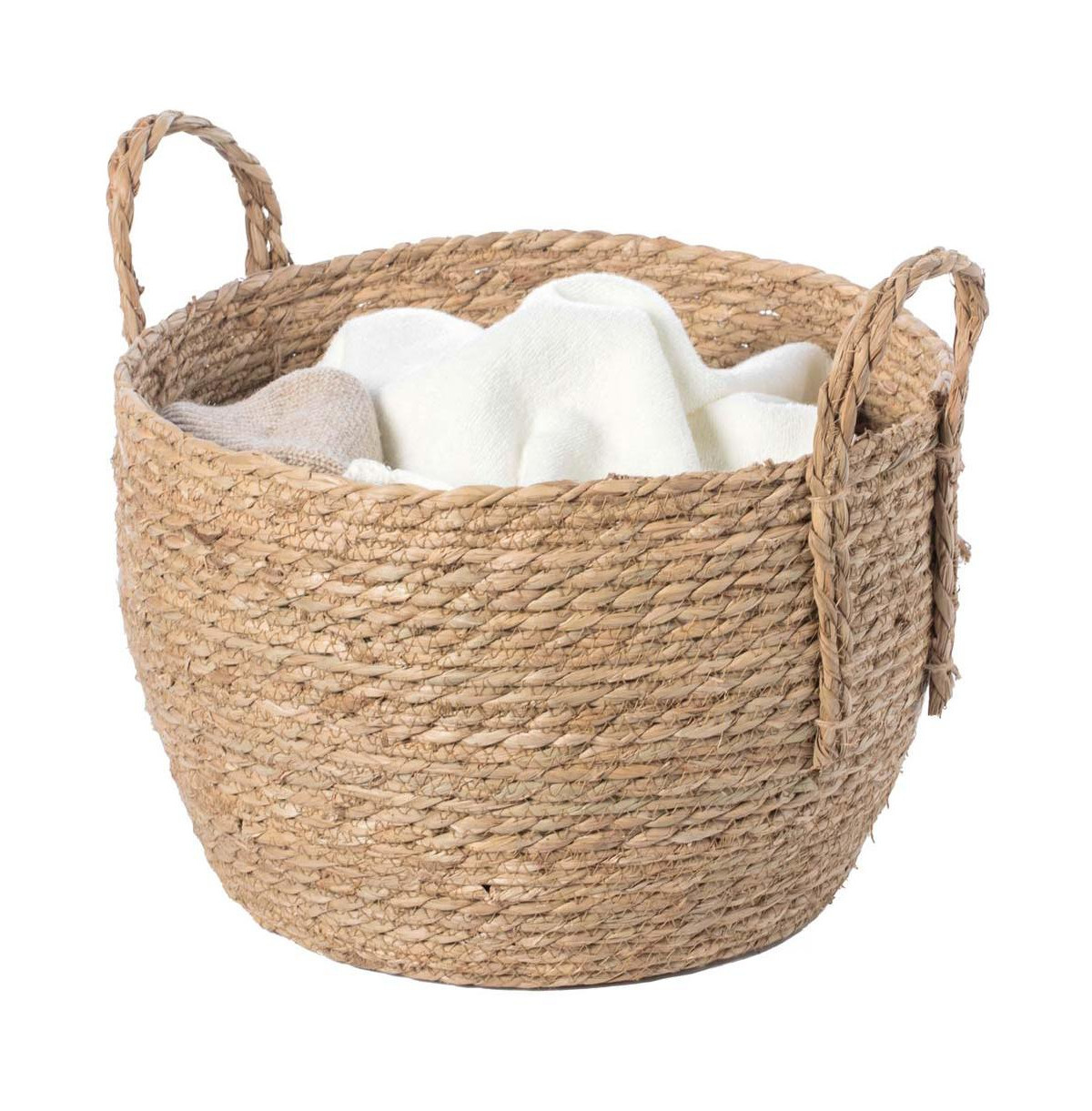 Wickerwise Decorative Round Wicker Woven Rope Storage Blanket Basket with Braided Handles - Medium - Brown | Macy's