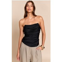 Black Satin Ruched Corset | PrettyLittleThing US