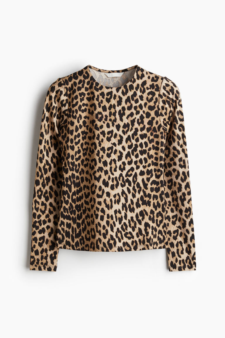 Jersey Top - Beige/leopard print - Ladies | H&M US | H&M (US + CA)