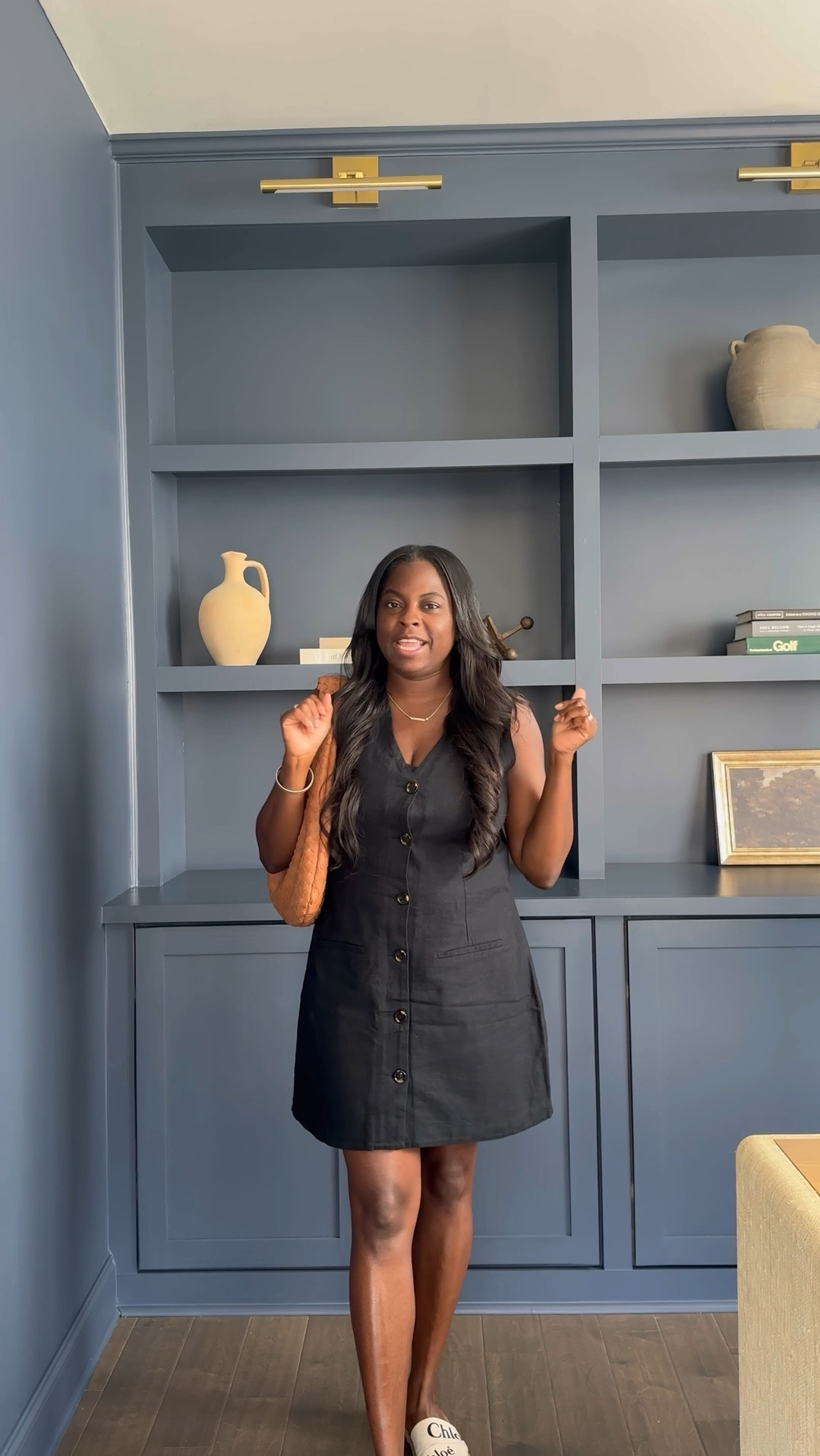 tgif, love this black linen vest dress. so comfy, wearing a medium with sandals and brown shoulder bag. 

#LTKFindsUnder50 #LTKSeasonal #LTKVideo