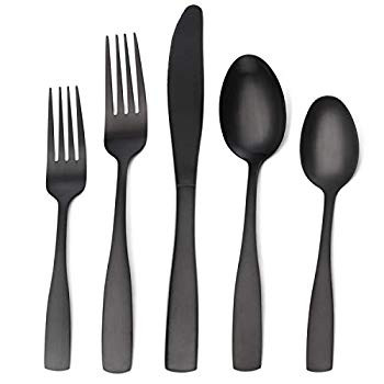 Matte Black Silverware Set, Satin Finish 20-Piece Stainless Steel Flatware set, Tableware Cutlery... | Walmart (US)