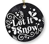 Let it Snow Christmas Holiday Winter Ornament, Farmhouse Chalkboard 3" Flat Ceramic Ornament with Gi | Amazon (US)