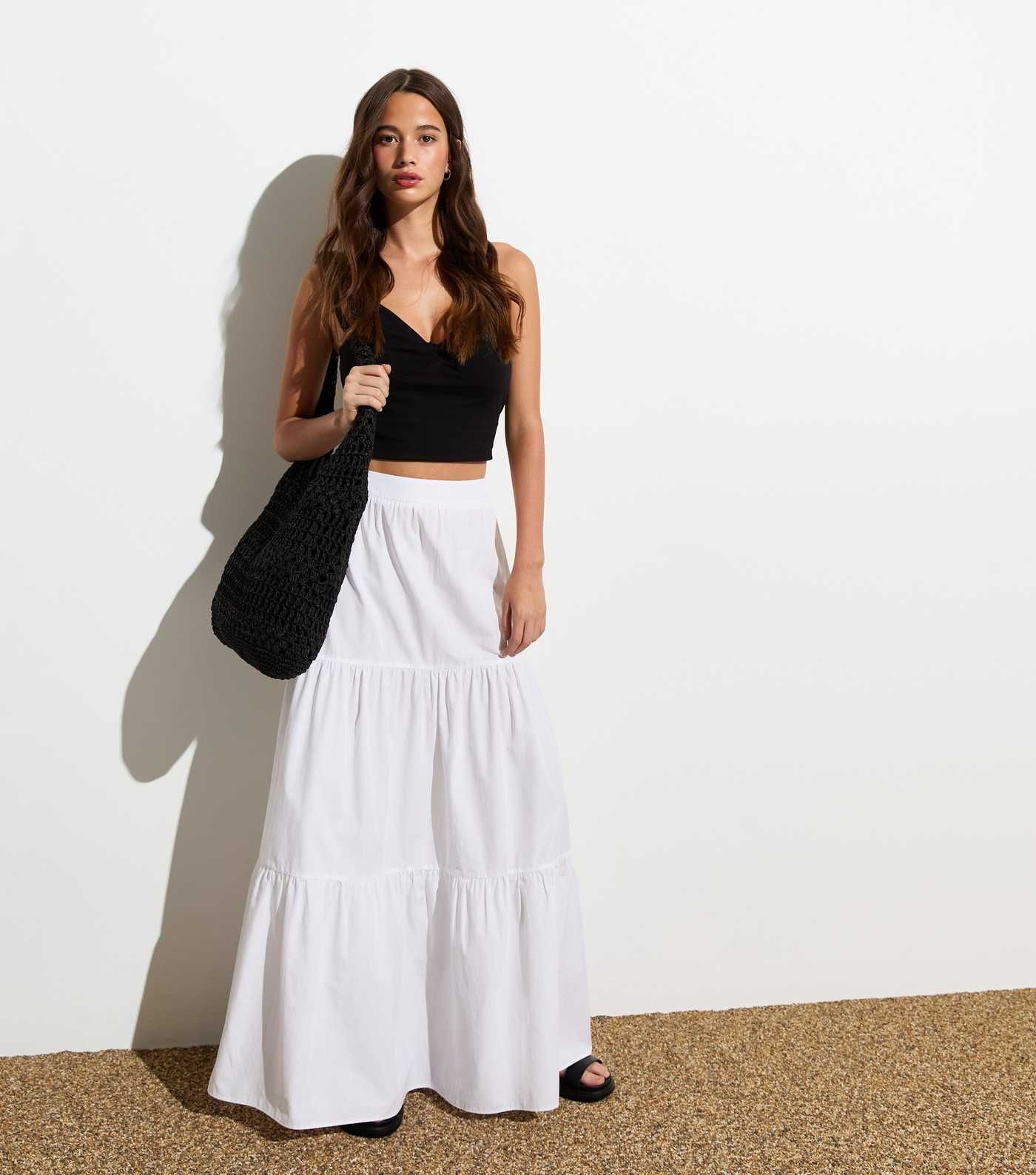 White Poplin Tiered Maxi Skirt | New Look | New Look (UK)