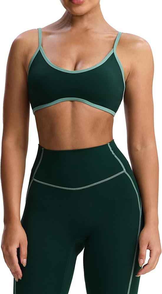 Aoxjox Women's Color Block Workout Sports Bras Fitness Lexi Lined Strappy Bra Athletic Yoga Crop ... | Amazon (US)
