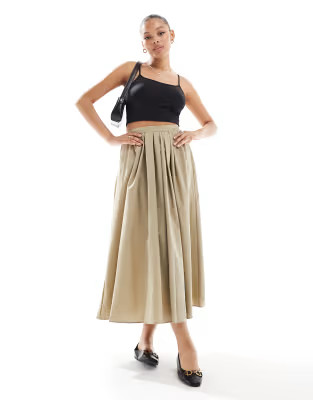 ASOS DESIGN a-line midi skirt in camel | ASOS (Global)