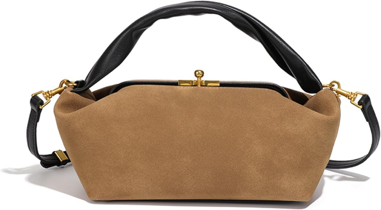 Suede Kiss Lock Shoulder Bag for Women, Vintage Slouchy Hobo Handbag, Soft Faux Suede Satchel wit... | Amazon (US)