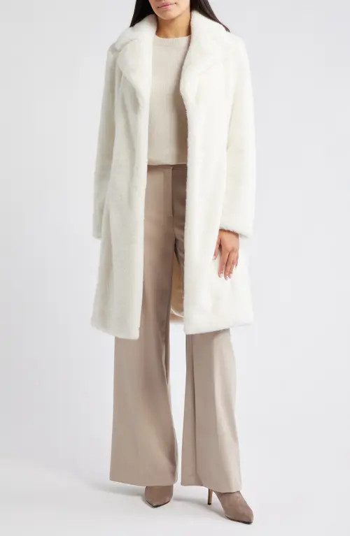 Via Spiga Reefer Faux Fur Longline Coat in Winter White at Nordstrom, Size Small | Nordstrom