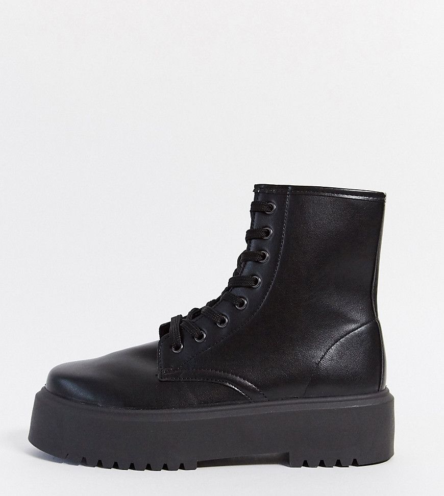 ASOS DESIGN Wide Fit Attitude 2 lace up chunky boots in black | ASOS (Global)