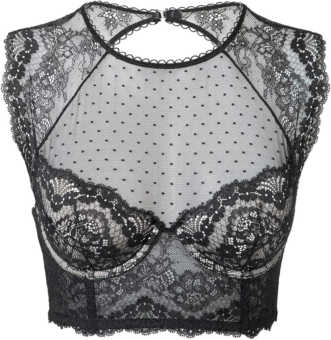 DOBREVA Women's Lace Corset Top Sexy Bralette Bustier Bra Underwire Plus Size Crop Top | Amazon (US)