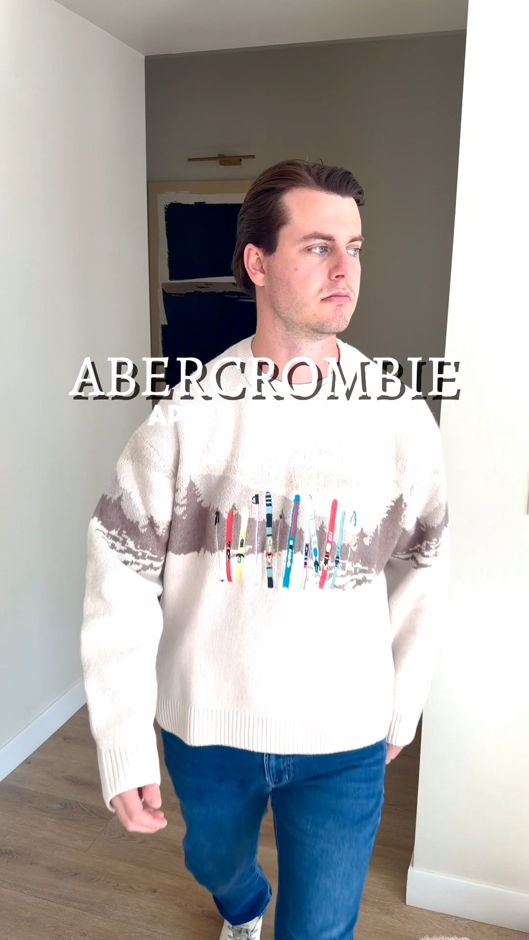 Abercrombie apres ski collection - the graphic wraps all the way around with the skis being embroidered. Fits true to size or you can go up 1 for more room. I’m 5’11 wearing a large  

#LTKGiftGuide #LTKMens #LTKFindsUnder100