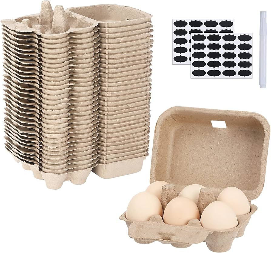 AEIMIJPQ Paper Egg Cartons for Chicken Eggs, 36 Pieces Pulp Fiber Half Dozen Egg Cartons Bulk 6 C... | Amazon (US)