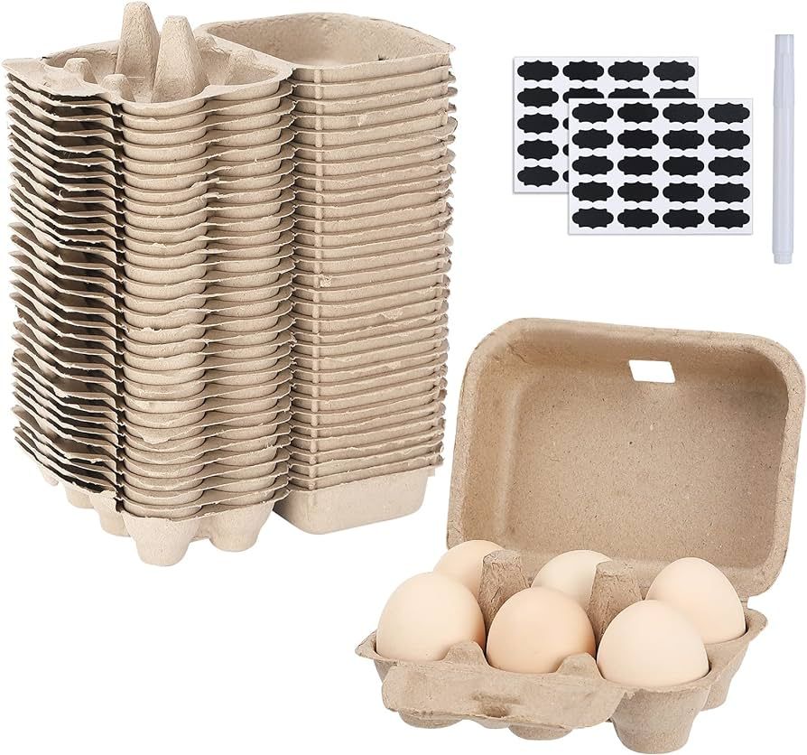 AEIMIJPQ Paper Egg Cartons for Chicken Eggs, 36 Pieces Pulp Fiber Half Dozen Egg Cartons Bulk 6 C... | Amazon (US)