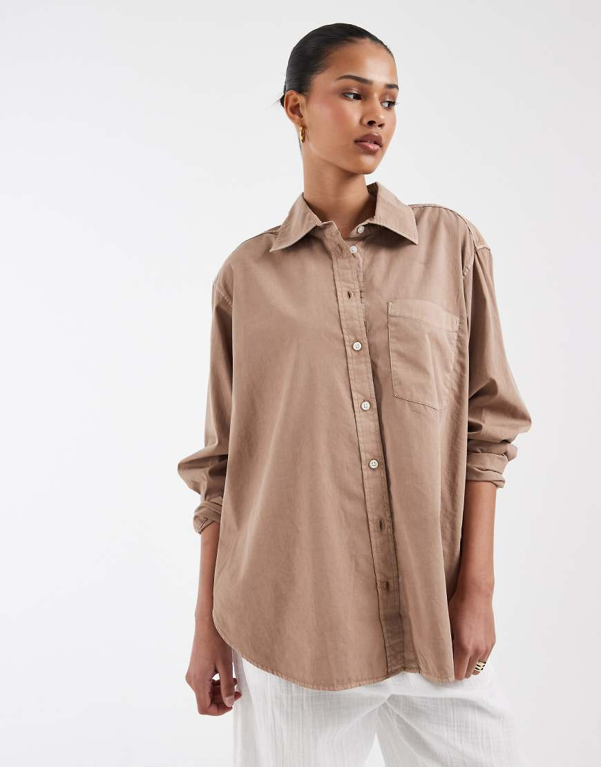 GAP oversized textured shirt in washed brown | ASOS (Global)