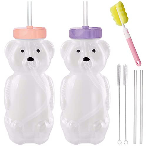 Honey Bear Straw Cups, Juice Bear Bottle Drinking Cup Long Straws with 4 Flexible Straws & Cleaning Tools, 8-Ounce Therapy Sippy Bottles for Speech and Feeding Training, Food-Grade & BPA Free 2 Pack | Amazon (US)