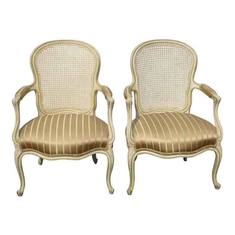 Vintage French Provincial Country Cane Back Arm Chairs - a Pair | Chairish